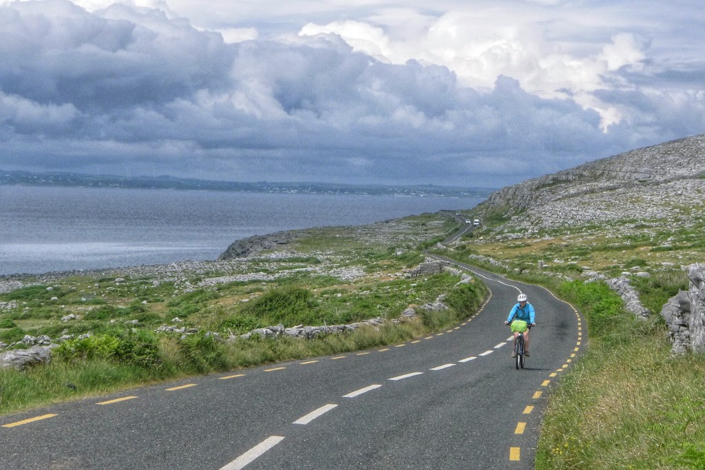 Carrie makes a short climb just north of Doolin on the edge of the Burren.