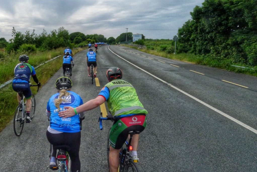 We joined a charity ride as we entered Galway. The riders rode from Dublin, about 125 miles away. One of the marshalls gave this woman struggling at the back a helping hand.