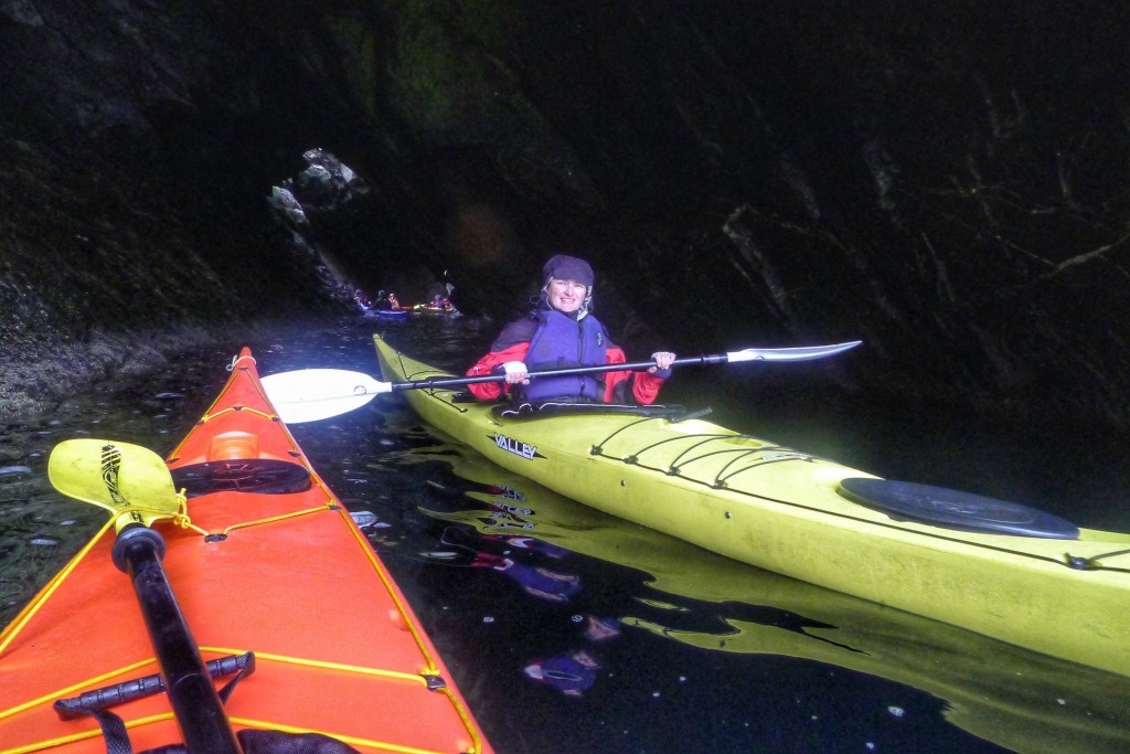 We got to kayak into this neat cave where we saw some big jellyfish.