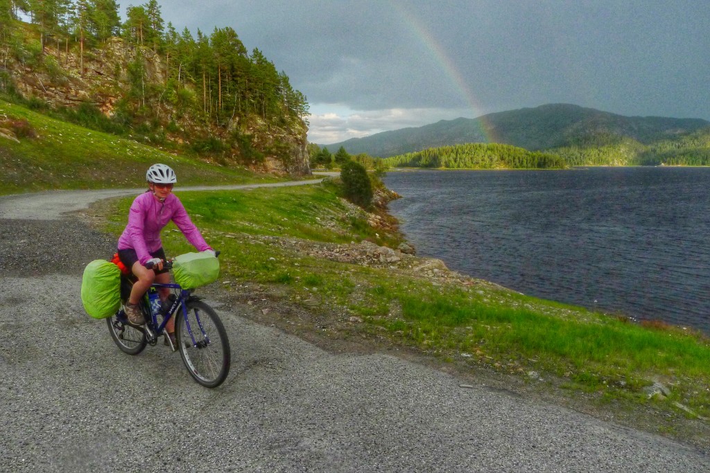 So we rode along enjoying a sun shower and a splendid rainbow.