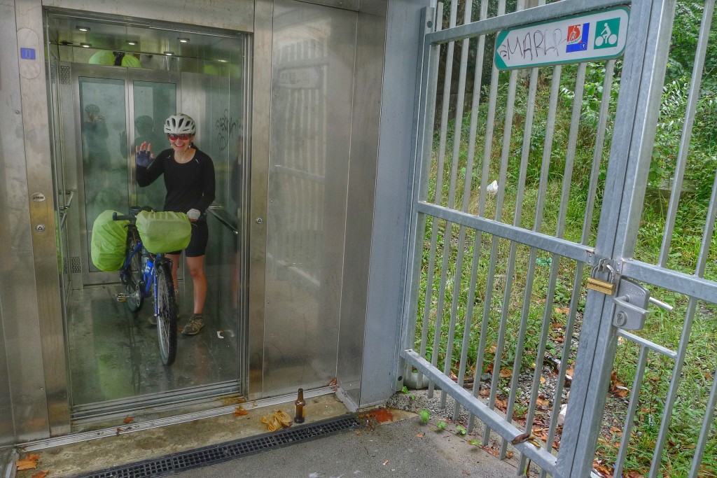 We hopped on the Euro Velo 1 as we approached Spain. The route had a dedicated bike elevator.