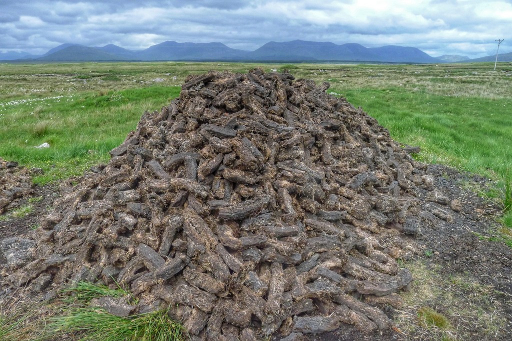 A pile of peat turf dries out.