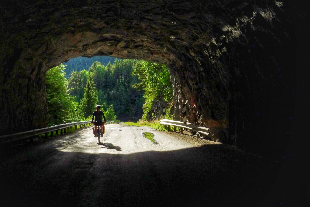 South of Namsos, we rode through a tunnel on the old road. Cyclists aren't allowed through the new tunnel.